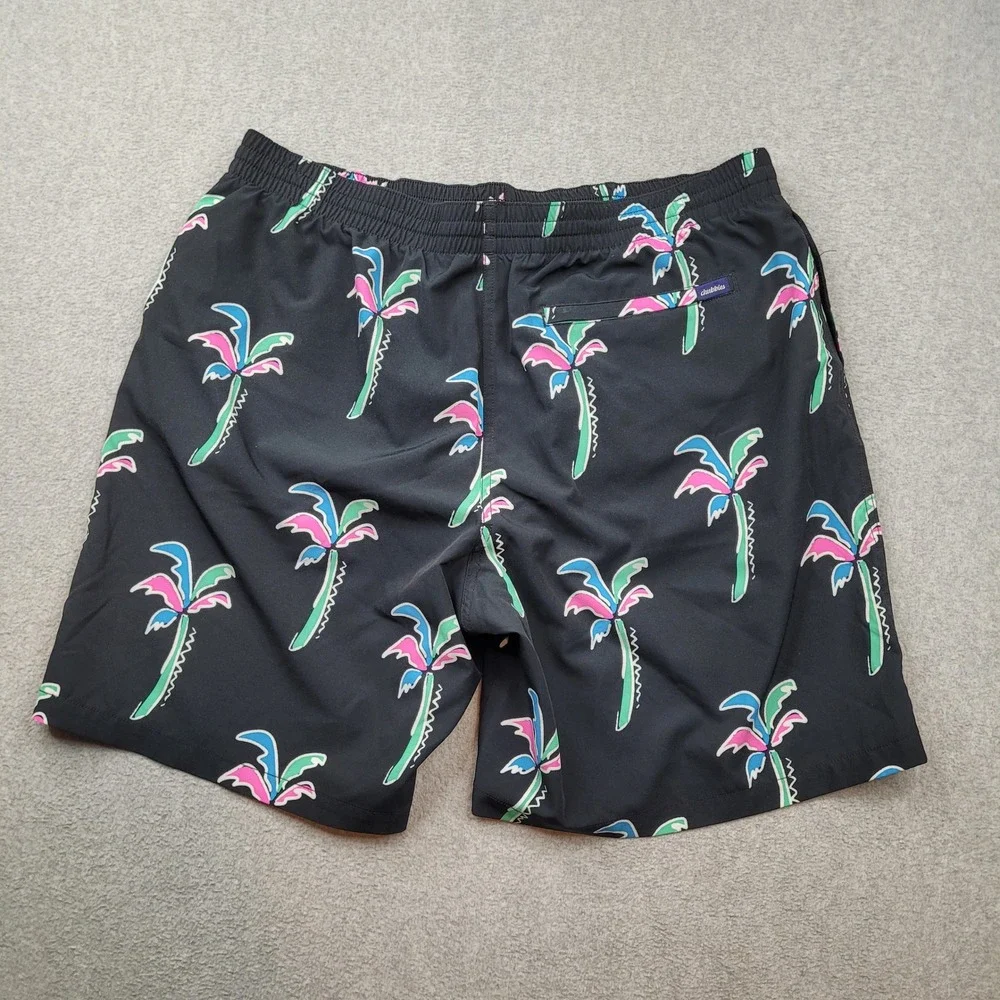 Chubbies Swim Trunks Mens XXL Black Neon Palm Tree Print 7